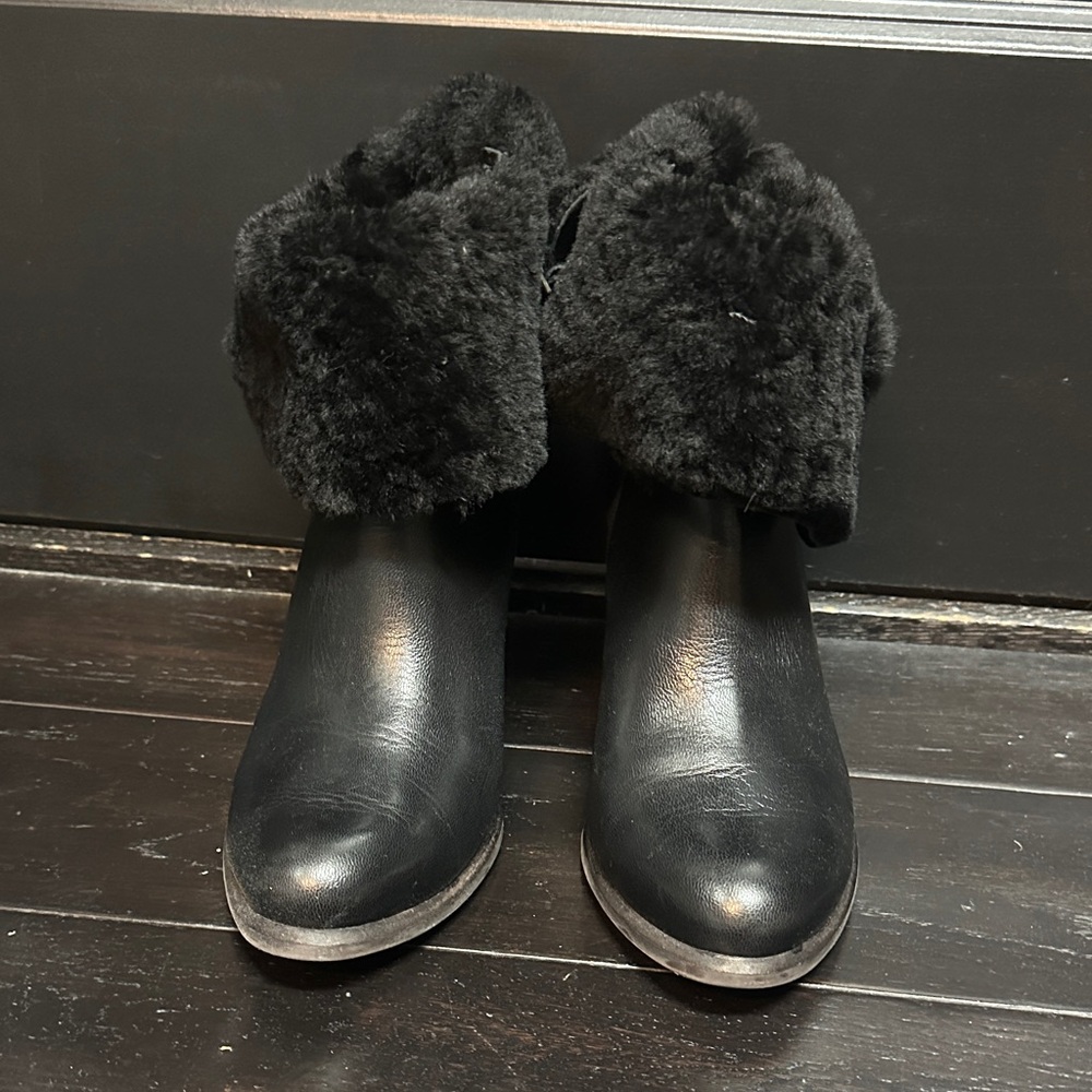 UGG Black Ankle Boots with Fur Trim